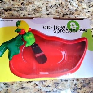 Red jalapeño Dip Bowl Spreader Set